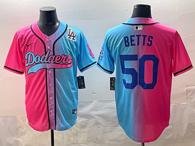 Men Los Angeles Dodgers #50 Betts Blue pink Game 2025 Nike MLB Jersey style 009